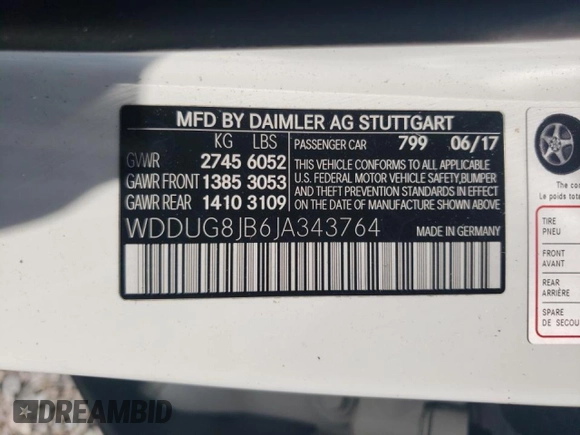 2018 Mercedes-Benz S 63 AMG with VIN WDDUG8JB6JA343764, listed as a Copart auction lot 53315764 with Not Provided miles and Salvage Title. Bid and sale history available at DreamBid. Image 12.