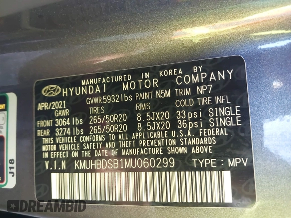2021 Genesis GV80 with VIN KMUHBDSB1MU060299, listed as a IAAI auction lot 41124819 with 44,465 mi miles and . Bid and sale history available at DreamBid. Image 9.