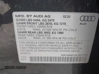 2020 Audi Q5 Premium with VIN WA1ANAFY0L2077771, listed as a IAAI auction lot 42049221 with 29,849 mi miles and . Bid and sale history available at DreamBid. Image 9.