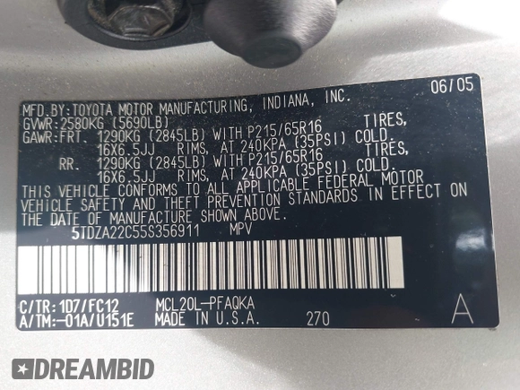 2005 Toyota Sienna XLE с VIN 5TDZA22C55S356911, выставлен на аукционе IAAI как лот 42246471 с пробегом 314 805 миль миль и . История ставок и продаж доступна на DreamBid. Изображение 9.