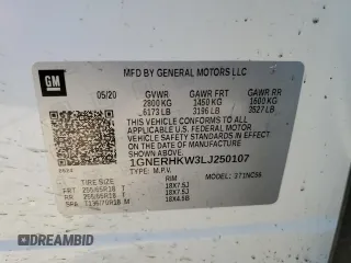 2020 Chevrolet Traverse LT Leather with VIN 1GNERHKW3LJ250107, listed as a Copart auction lot 47088285 with 108,334 mi miles and Salvage Title. Bid and sale history available at carsss.com. Image 13.