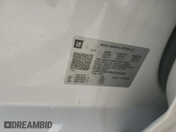 2019 GMC Yukon XL Denali with VIN 1GKS1HKJ3KR251642, listed as a Copart auction lot 76199674 with 0 mi miles and Salvage Title. Bid and sale history available at carsss.com. Image 14.