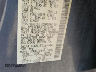 2006 Nissan Pathfinder SE z VIN 5N1AR18U66C619440, wystawiony jako Copart lot #59337215 z przebiegiem Nie podano mil oraz Szkoda całkowita • Salvage title. Historia ofert i sprzedaży dostępna na DreamBid. Obrazek 12.