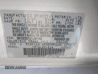 2015 Nissan Note SV z VIN 3N1CE2CP3FL391193, wystawiony jako IAAI lot #42263616 z przebiegiem Nie podano mil oraz . Historia ofert i sprzedaży dostępna na DreamBid. Obrazek 9.