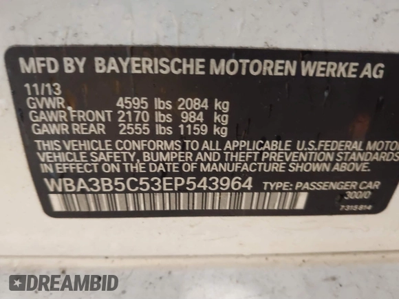 2014 BMW 3 Series 328i xDrive with VIN WBA3B5C53EP543964, listed as a IAAI auction lot 41856923 with 149,440 mi miles. Bid and sale history available at carsss.com. Image 9.