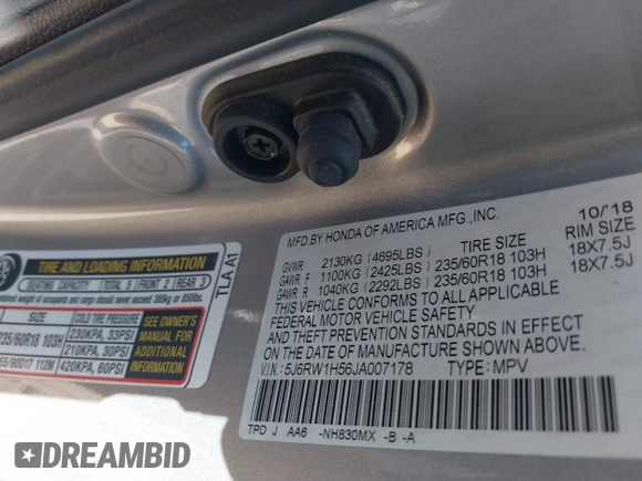 2018 Honda CR-V EX with VIN 5J6RW1H56JA007178, listed as a IAAI auction lot 41814971 with 194,493 mi miles. Bid and sale history available at carsss.com. Image 9.
