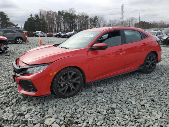 2018 Honda Civic Hatchback Sport with VIN SHHFK7H43JU418655, listed as a Copart auction lot 44807915 with 47,857 mi miles and Salvage Title. Bid and sale history available at carsss.com. Image 1.