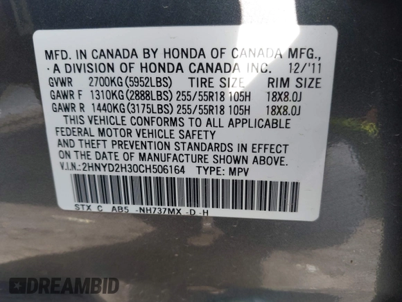 2012 Acura MDX Tech Pkg with VIN 2HNYD2H30CH506164, listed as a IAAI auction lot 41744226 with 203,501 mi miles. Bid and sale history available at carsss.com. Image 9.