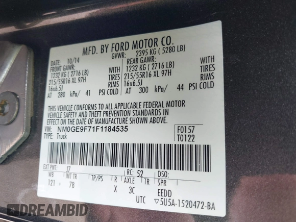 2015 Ford Transit Connect XLT z VIN NM0GE9F71F1184535, wystawiony jako IAAI lot #41949582 z przebiegiem 117 702 mil mil oraz . Historia ofert i sprzedaży dostępna na DreamBid. Obrazek 9.