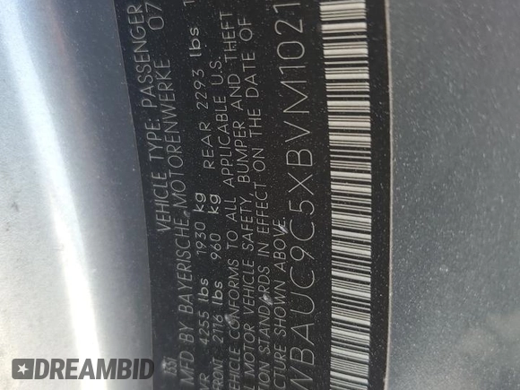 2011 BMW 1 Series 135i with VIN WBAUC9C5XBVM10215, listed as a Copart auction lot 41676675 with Not provided miles and Clean title. Bid and sale history available at DreamBid. Image 12.