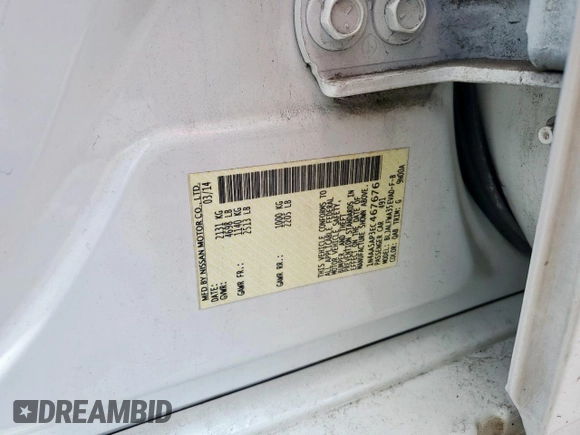 2014 Nissan Maxima SV with VIN 1N4AA5AP3EC467676, listed as a Copart auction lot 56574015 with 158,612 mi miles and Salvage title. Bid and sale history available at DreamBid. Image 12.