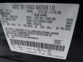 2017 Ford Explorer XLT with VIN 1FM5K7D83HGA69904, listed as a IAAI auction lot 41878052 with Not Provided miles and . Bid and sale history available at carsss.com. Image 9.