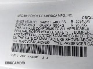 2020 Honda Accord Sport with VIN 1HGCV2F32LA027650, listed as a IAAI auction lot 42723709 with 48,289 mi miles and . Bid and sale history available at DreamBid. Image 9.