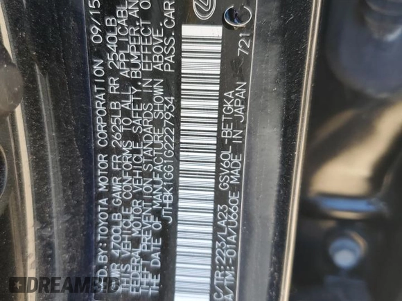 2016 Lexus ES 330 z VIN JTHBK1GG1G2227934, wystawiony jako Copart lot #57602665 z przebiegiem 131 686 mil mil oraz Szkoda całkowita • Salvage title. Historia ofert i sprzedaży dostępna na DreamBid. Obrazek 12.