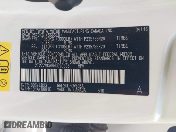 2016 Lexus RX 350 with VIN 2T2ZZMCA9GC020395, listed as a IAAI auction lot 41934048 with 80,382 mi miles and . Bid and sale history available at DreamBid. Image 9.