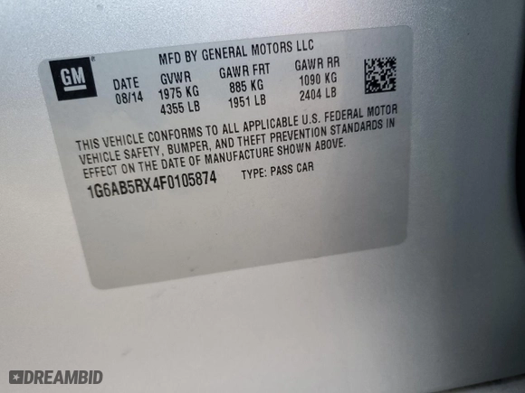 2015 Cadillac ATS Sedan Luxury RWD with VIN 1G6AB5RX4F0105874, listed as a Copart auction lot 43259645 with 41059 miles and Salvage Title. Bid and sale history available at carsss.com. Image 12.