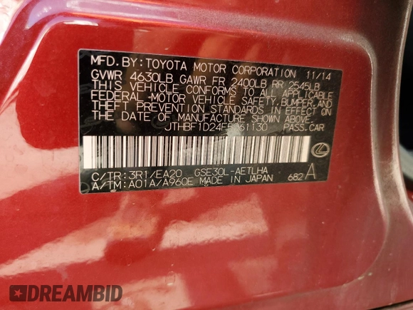 2015 Lexus IS 250 with VIN JTHBF1D24F5061130, listed as a Copart auction lot 50328245 with 191,864 mi miles and Salvage Title. Bid and sale history available at DreamBid. Image 14.