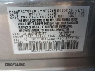 2023 Nissan Sentra SV with VIN 3N1AB8CV4PY323717, listed as a Copart auction lot 43829585 with 21,643 mi miles and Salvage Title. Bid and sale history available at carsss.com. Image 12.