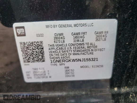2022 Chevrolet Traverse LT Cloth z VIN 1GNERGKW5NJ155321, wystawiony jako Copart lot #51207235 z przebiegiem 25 972 mil mil oraz Szkoda całkowita • Salvage title. Historia ofert i sprzedaży dostępna na DreamBid. Obrazek 15.