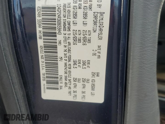 2006 Dodge Grand Caravan SE with VIN 1D4GP24R36B659043, listed as a Copart auction lot 53648425 with 169,520 mi miles and Salvage Title. Bid and sale history available at DreamBid. Image 14.