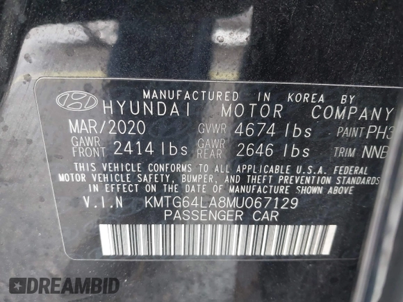 2021 Genesis G70 2.0T with VIN KMTG64LA8MU067129, listed as a IAAI auction lot 41364886 with 48,043 mi miles and . Bid and sale history available at DreamBid. Image 9.
