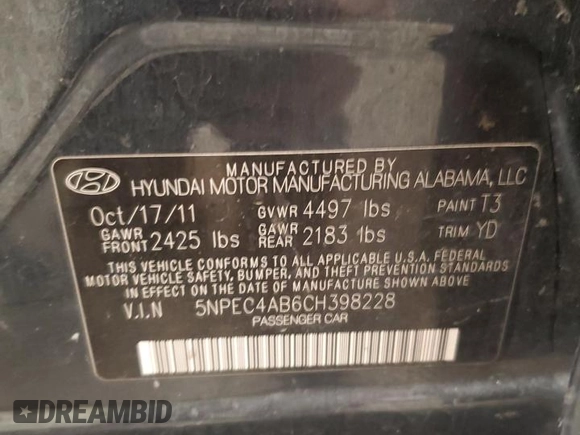 2012 Hyundai Sonata Limited z VIN 5NPEC4AB6CH398228, wystawiony jako Copart lot #81450264 z przebiegiem 126 016 mil mil oraz Szkoda całkowita • Salvage title. Historia ofert i sprzedaży dostępna na DreamBid. Obrazek 14.