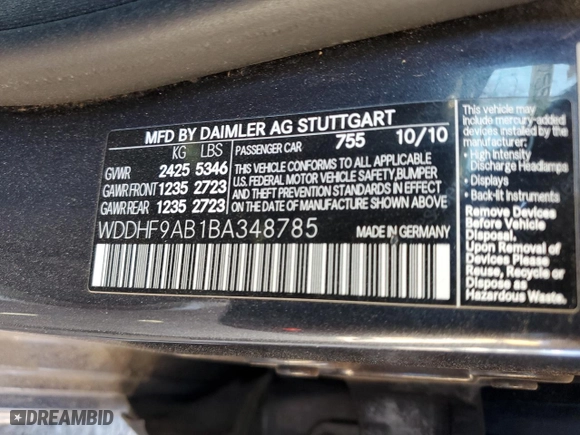 2011 Mercedes-Benz E-Class E 550 Luxury with VIN WDDHF9AB1BA348785, listed as a Copart auction lot 52629755 with 141,597 mi miles and Clean Title. Bid and sale history available at carsss.com. Image 12.
