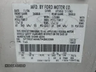 2007 Ford F-150 STX with VIN 1FTRX14W67KB63399, listed as a Copart auction lot 53109945 with 193,330 mi miles and Clean Title. Bid and sale history available at carsss.com. Image 12.