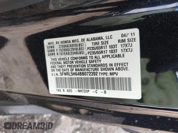 2011 Honda Odyssey EX-L с VIN 5FNRL5H64BB072392, выставлен на аукционе IAAI как лот 42274315 с пробегом 149 823 миль миль и . История ставок и продаж доступна на DreamBid. Изображение 9.