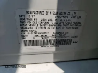 2018 Infiniti Q50 Luxe z VIN JN1EV7AP9JM363812, wystawiony jako Copart lot #59270605 z przebiegiem Nie podano mil oraz Szkoda całkowita • Salvage title. Historia ofert i sprzedaży dostępna na DreamBid. Obrazek 13.