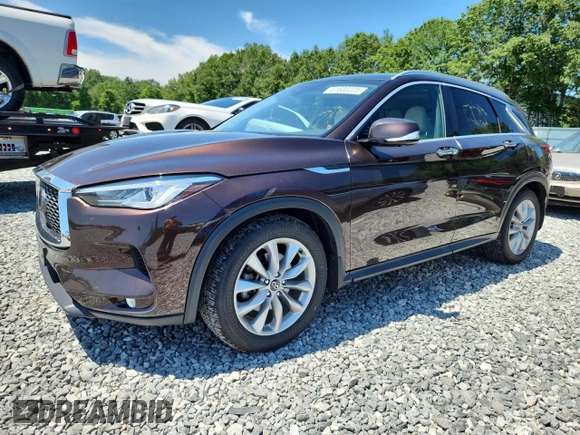2021 Infiniti QX50 Essential with VIN 3PCAJ5CB5MF119830, listed as a Copart auction lot 61600225 with 55,469 mi miles and Salvage title. Bid and sale history available at DreamBid. Image 1.