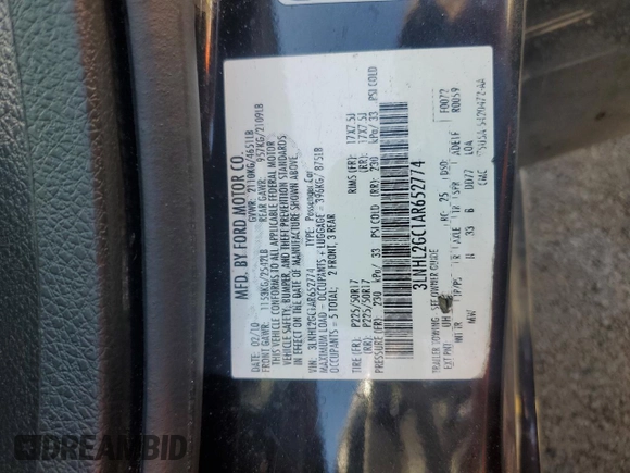 2010 Lincoln MKZ with VIN 3LNHL2GC1AR652774, listed as a Copart auction lot 61284855 with 198,254 mi miles and Salvage title. Bid and sale history available at DreamBid. Image 12.