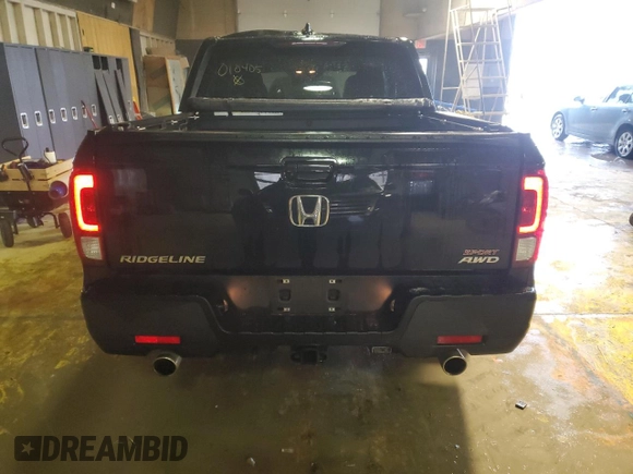 2022 Honda Ridgeline Sport with VIN 5FPYK3F1XNB010405, listed as a Copart auction lot 87934955 with 26,048 mi miles and Salvage title. Bid and sale history available at DreamBid. Image 6.