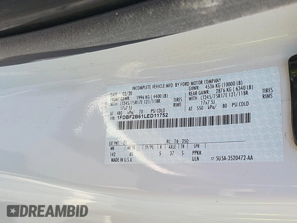 2020 Ford F-250 XL z VIN 1FDBF2B61LED11752, wystawiony jako IAAI lot #42786941 z przebiegiem 156 342 mil mil oraz . Historia ofert i sprzedaży dostępna na DreamBid. Obrazek 18.