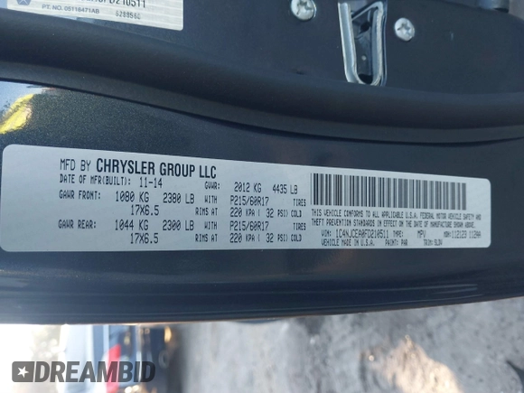 2015 Jeep Compass High Altitude Edition with VIN 1C4NJCEA0FD210511, listed as a IAAI auction lot 41209237 with 79,721 mi miles. Bid and sale history available at carsss.com. Image 9.
