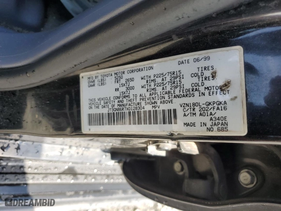 1999 Toyota 4Runner SR5 with VIN JT3GN86R7X0128304, listed as a Copart auction lot 73206734 with 275,310 mi miles and Salvage Title. Bid and sale history available at carsss.com. Image 12.