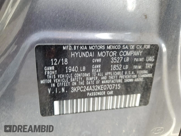 2019 Hyundai Accent SE with VIN 3KPC24A32KE070715, listed as a Copart auction lot 70089183 with 0 mi miles. Bid and sale history available at carsss.com. Image 12.