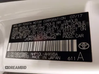 2018 Toyota Prius One with VIN JTDKDTB35J1599642, listed as a IAAI auction lot 42031112 with 58,801 mi miles and . Bid and sale history available at DreamBid. Image 9.