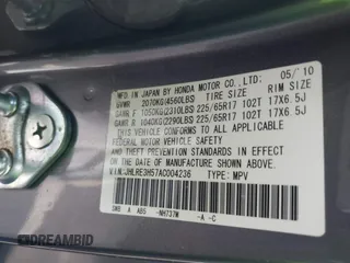 2010 Honda CR-V EX with VIN JHLRE3H57AC004236, listed as a IAAI auction lot 42116908 with 254,418 mi miles and . Bid and sale history available at carsss.com. Image 9.