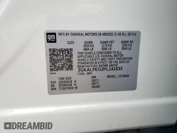2023 GMC Terrain SLT with VIN 3GKALPEG2PL141633, listed as a Copart auction lot 58691765 with 68,144 mi miles and Salvage title. Bid and sale history available at DreamBid. Image 13.