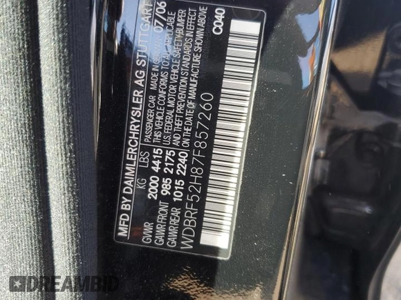 2007 Mercedes-Benz C 230 Sport with VIN WDBRF52H87F857260, listed as a Copart auction lot 51708465 with 157,435 mi miles and Salvage Title. Bid and sale history available at DreamBid. Image 12.