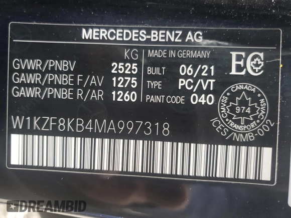 2021 Mercedes-Benz E 63 S AMG with VIN W1KZF8KB4MA997318, listed as a Copart auction lot 65971285 with 45,224 mi miles and Non repairable. Bid and sale history available at DreamBid. Image 14.