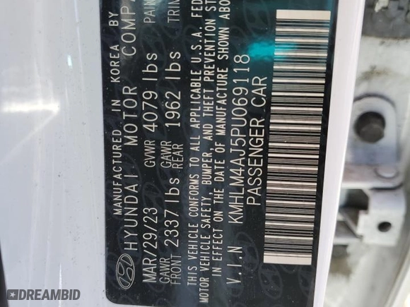 2023 Hyundai Elantra Hybrid Blue with VIN KMHLM4AJ5PU069118, listed as a Copart auction lot 44990605 with 47,612 mi miles and Salvage Title. Bid and sale history available at carsss.com. Image 13.