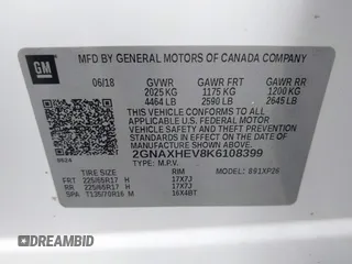 2019 Chevrolet Equinox LS with VIN 2GNAXHEV8K6108399, listed as a IAAI auction lot 42084167 with 72,385 mi miles and . Bid and sale history available at carsss.com. Image 9.