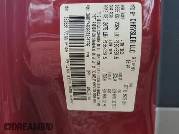 2008 Chrysler PT Cruiser with VIN 3A8FY48B08T124776, listed as a Copart auction lot 63526285 with 82,906 mi miles and Clean title. Bid and sale history available at DreamBid. Image 12.