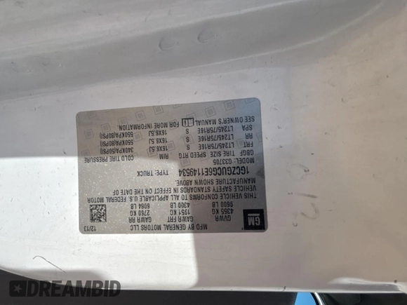 2014 Chevrolet Express Cargo Van with VIN 1GCZGUCG6E1149534, listed as a Copart auction lot 53506165 with Not Provided miles and Clean Title. Bid and sale history available at carsss.com. Image 10.