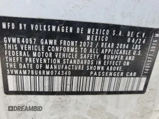 2024 Volkswagen Jetta Sport with VIN 3VWAM7BU6RM074340, listed as a Copart auction lot 45188935 with 21,061 mi miles and Salvage title. Bid and sale history available at DreamBid. Image 13.