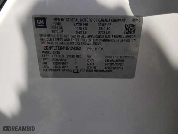 2017 Chevrolet Equinox LT with VIN 2GNFLFEK4H6124362, listed as a Copart auction lot 50908325 with 120,361 mi miles and Salvage Title. Bid and sale history available at carsss.com. Image 13.