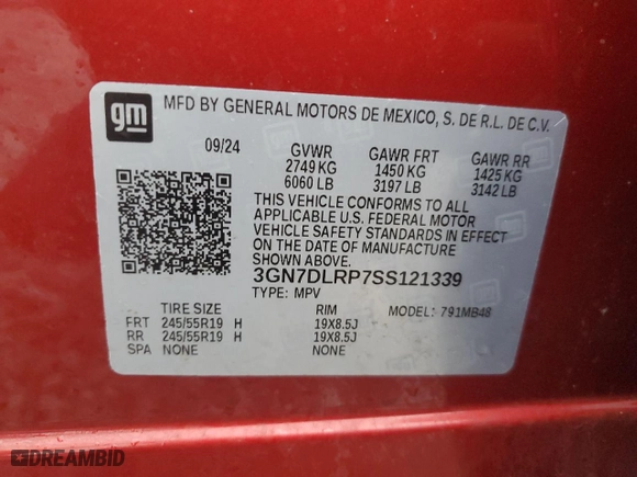 2025 Chevrolet Equinox EV LT with VIN 3GN7DLRP7SS121339, listed as a Copart auction lot 51258095 with 5,956 mi miles and Salvage Title. Bid and sale history available at carsss.com. Image 14.