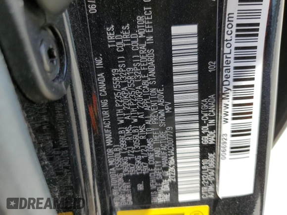 2010 Lexus RX 350 z VIN 2T2ZK1BA1AC007779, wystawiony jako Copart lot #53196725 z przebiegiem Nie podano mil oraz Szkoda całkowita • Salvage title. Historia ofert i sprzedaży dostępna na DreamBid. Obrazek 14.